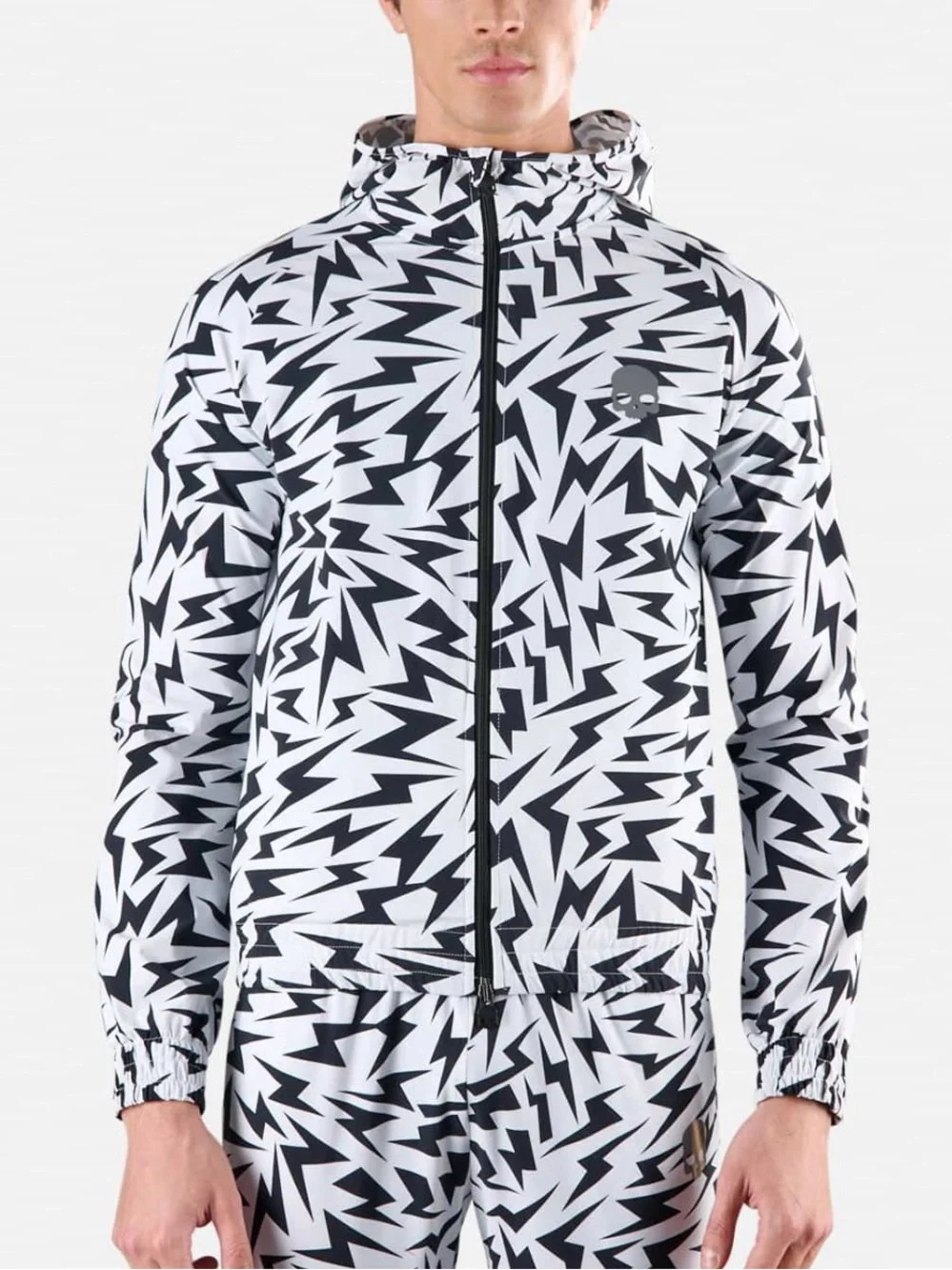 Hydrogen Tennis Jacket Thunders Tech White Lightning Bolt Windbreaker Hooded L